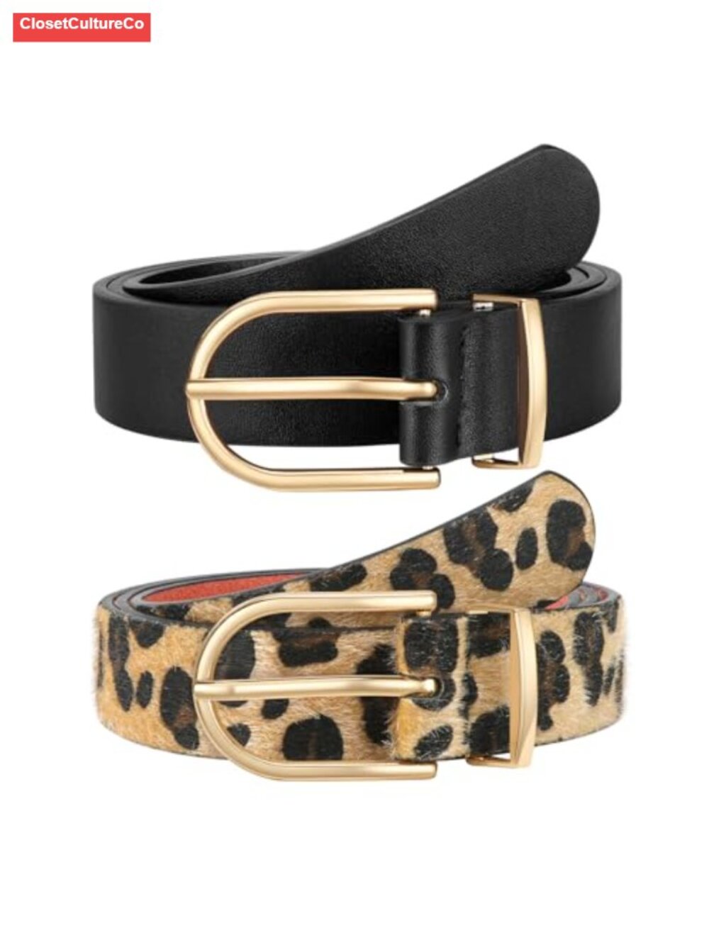 2 Pack Women's Faux Leather Belts Gold Buckle Jeans Pants Dress Belt